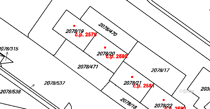 Záběhlice 2580, Praha na parcele st. 2078/20 v KÚ Záběhlice, Katastrální mapa
