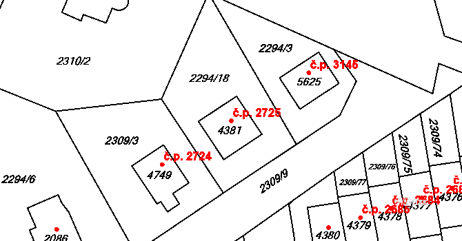 Dvůr Králové nad Labem 2725 na parcele st. 4381 v KÚ Dvůr Králové nad Labem, Katastrální mapa