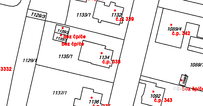Česká Lípa 338 na parcele st. 1134 v KÚ Česká Lípa, Katastrální mapa