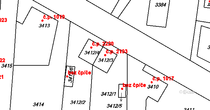 Česká Lípa 2193 na parcele st. 3412/3 v KÚ Česká Lípa, Katastrální mapa