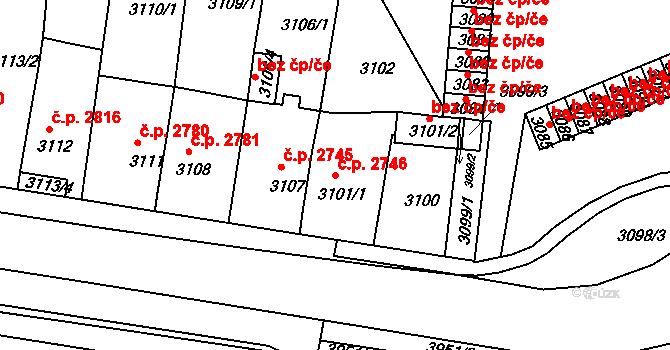 Chomutov 2746 na parcele st. 3101/1 v KÚ Chomutov II, Katastrální mapa