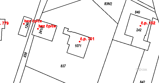 Rtyně v Podkrkonoší 701 na parcele st. 1071 v KÚ Rtyně v Podkrkonoší, Katastrální mapa