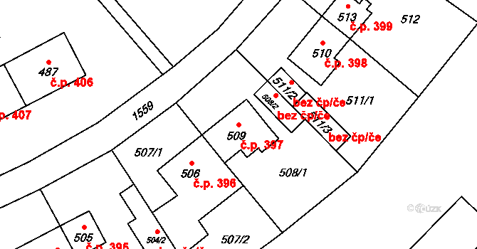 Zbýšov 397 na parcele st. 509 v KÚ Zbýšov u Oslavan, Katastrální mapa