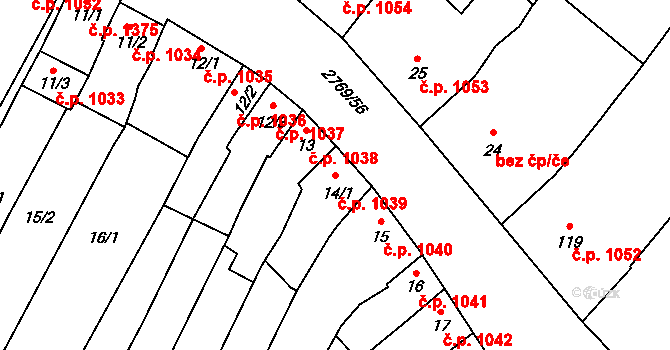 Ivančice 1039 na parcele st. 14/1 v KÚ Kounické Předměstí, Katastrální mapa