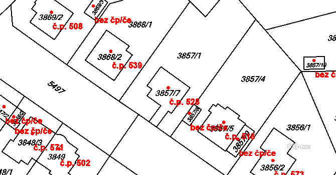 Božkov 528, Plzeň na parcele st. 3857/7 v KÚ Plzeň, Katastrální mapa