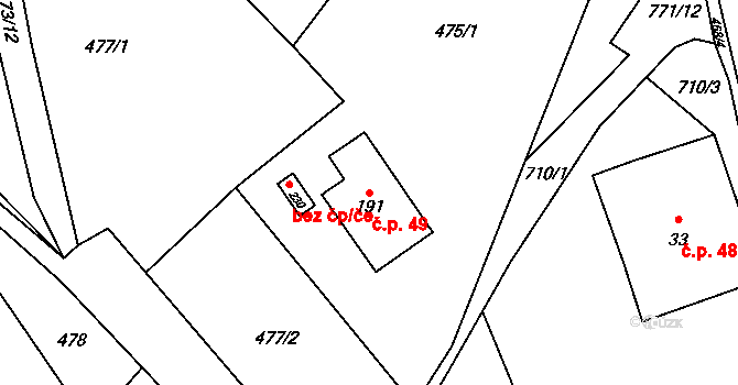 Lhotka 49, Česká Třebová na parcele st. 191 v KÚ Lhotka u České Třebové, Katastrální mapa