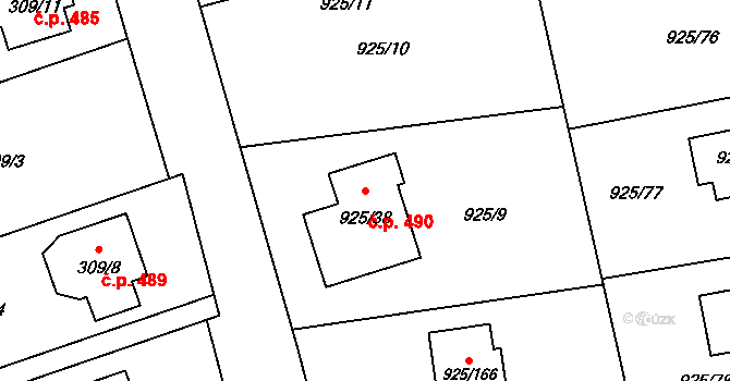 Srubec 490 na parcele st. 925/38 v KÚ Srubec, Katastrální mapa
