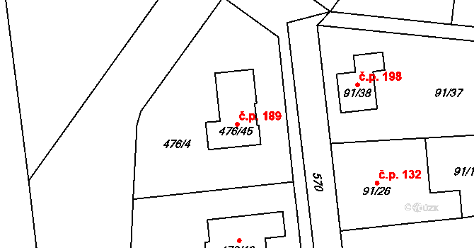 Želatovice 189 na parcele st. 476/45 v KÚ Želatovice, Katastrální mapa