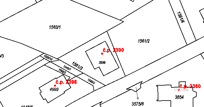 Rožnov pod Radhoštěm 2390 na parcele st. 3998 v KÚ Rožnov pod Radhoštěm, Katastrální mapa