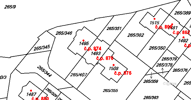 Neředín 876, Olomouc na parcele st. 1493 v KÚ Neředín, Katastrální mapa