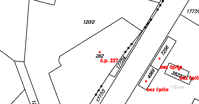 Polepy 227 na parcele st. 282 v KÚ Polepy u Kolína, Katastrální mapa
