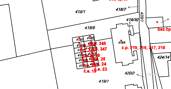 Čekanice 347, Tábor na parcele st. 419/16 v KÚ Čekanice u Tábora, Katastrální mapa