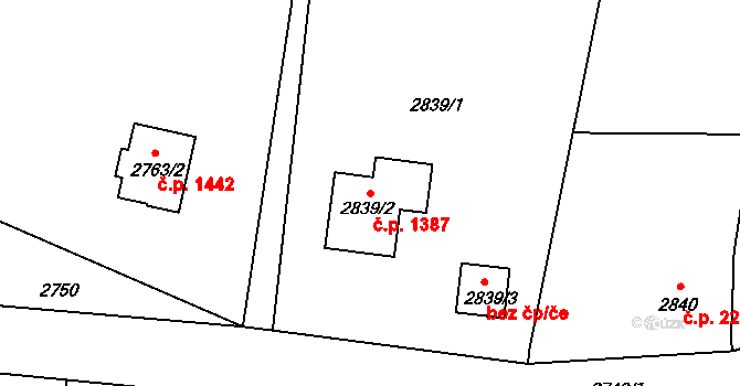 Smržovka 1387 na parcele st. 2839/2 v KÚ Smržovka, Katastrální mapa