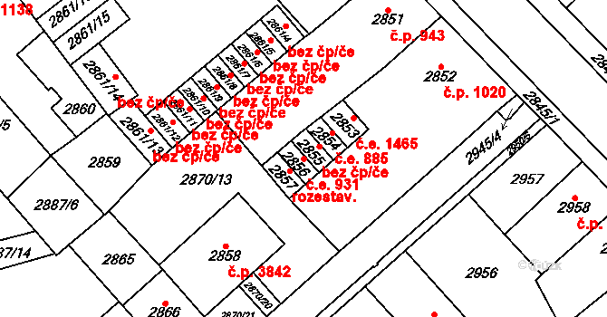 Chomutov 931 na parcele st. 2856 v KÚ Chomutov I, Katastrální mapa