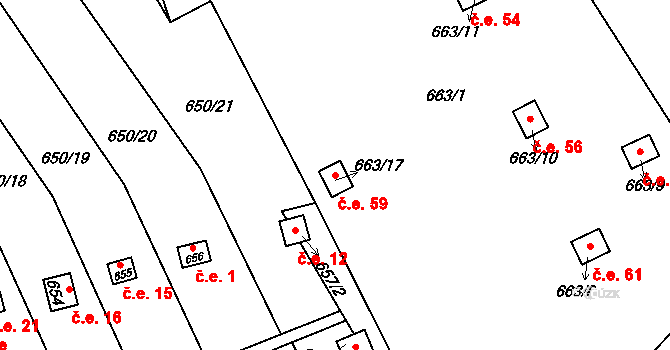 Přerov IV-Kozlovice 59, Přerov na parcele st. 663/17 v KÚ Kozlovice u Přerova, Katastrální mapa