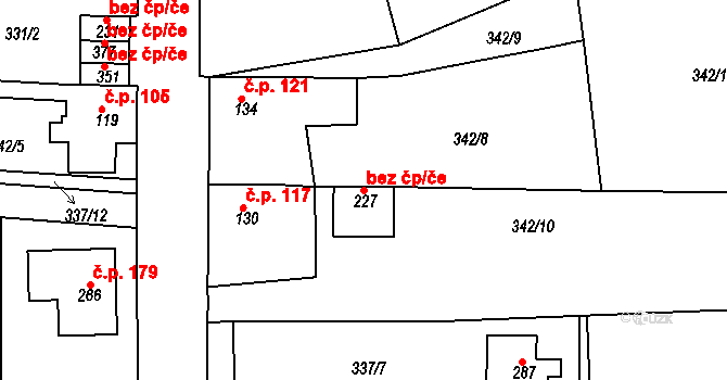 Krupka 39119319 na parcele st. 227 v KÚ Vrchoslav, Katastrální mapa