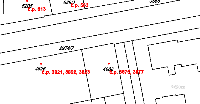 Zlín 3876,3877 na parcele st. 4608 v KÚ Zlín, Katastrální mapa