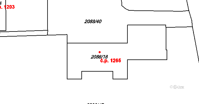 Hlučín 1265 na parcele st. 2088/18 v KÚ Hlučín, Katastrální mapa