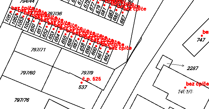 Lišov 46942319 na parcele st. 662 v KÚ Lišov, Katastrální mapa