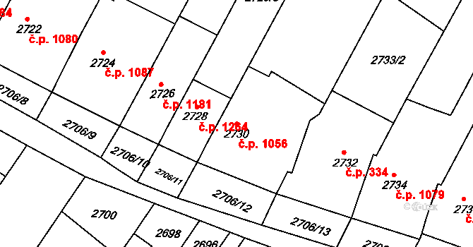 Hluk 1056 na parcele st. 2730 v KÚ Hluk, Katastrální mapa