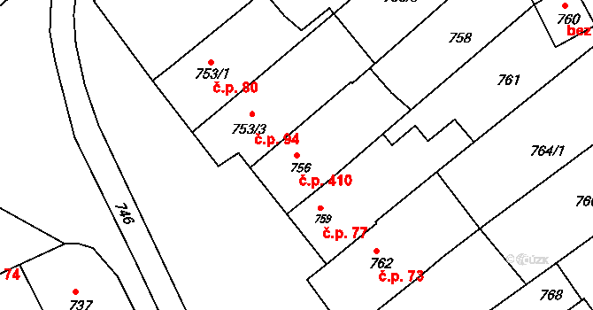 Otnice 410 na parcele st. 756 v KÚ Otnice, Katastrální mapa
