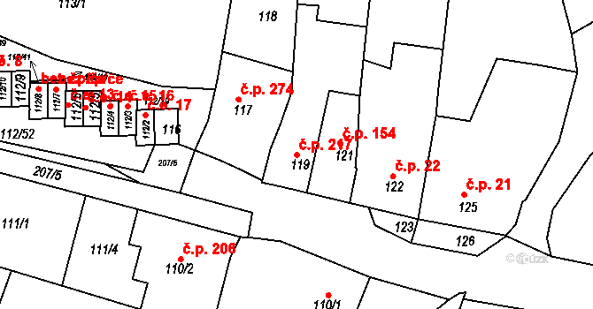 Vícemilice 217, Bučovice na parcele st. 119 v KÚ Vícemilice, Katastrální mapa