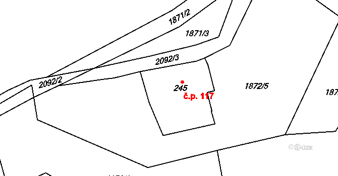 Karlštejn 117, Svratouch na parcele st. 245 v KÚ Svratouch, Katastrální mapa