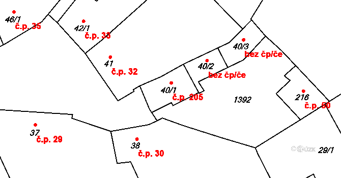 Čelčice 205 na parcele st. 40/1 v KÚ Čelčice, Katastrální mapa