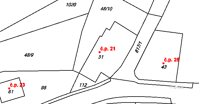 Liboměřice 21 na parcele st. 31 v KÚ Liboměřice, Katastrální mapa