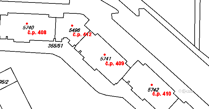 Pražské Předměstí 409, Písek na parcele st. 5741 v KÚ Písek, Katastrální mapa