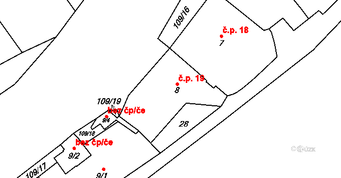 Býkev 19 na parcele st. 8 v KÚ Býkev, Katastrální mapa
