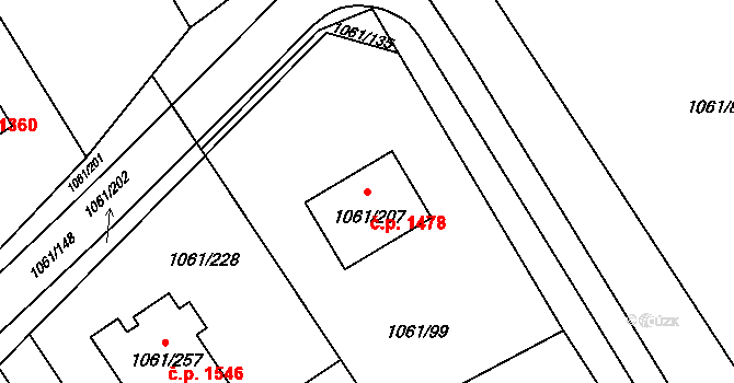 Bystřice 1478 na parcele st. 1061/207 v KÚ Bystřice nad Olší, Katastrální mapa
