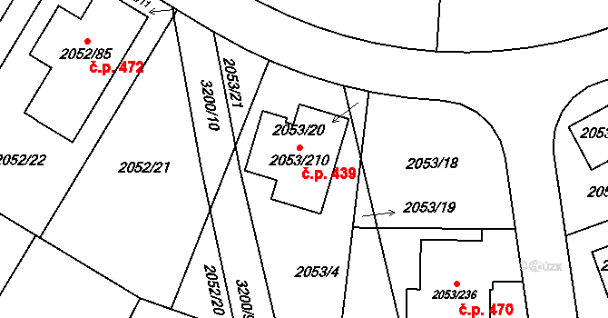 Strkov 439, Planá nad Lužnicí na parcele st. 2053/210 v KÚ Planá nad Lužnicí, Katastrální mapa