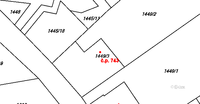 Pražské Předměstí 743, Jaroměř na parcele st. 1449/3 v KÚ Jaroměř, Katastrální mapa