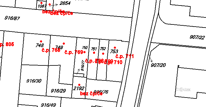 Přelouč 710 na parcele st. 752 v KÚ Přelouč, Katastrální mapa