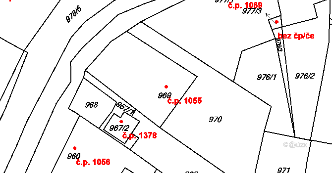 Mohelnice 1055 na parcele st. 969 v KÚ Mohelnice, Katastrální mapa