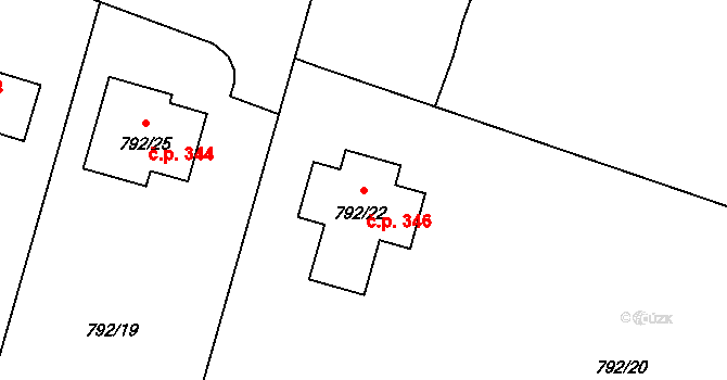 Lípa 346 na parcele st. 792/22 v KÚ Lípa nad Dřevnicí, Katastrální mapa