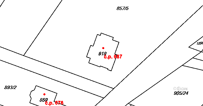 Mořkov 687 na parcele st. 919 v KÚ Mořkov, Katastrální mapa