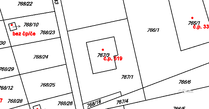 Vimperk II 519, Vimperk na parcele st. 767/3 v KÚ Vimperk, Katastrální mapa