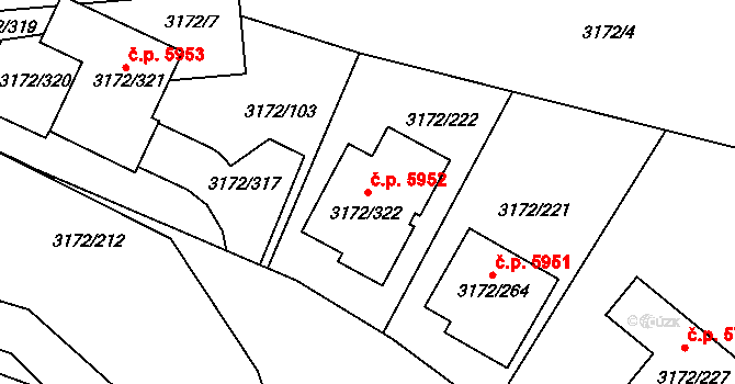 Chomutov 5952 na parcele st. 3172/322 v KÚ Chomutov II, Katastrální mapa