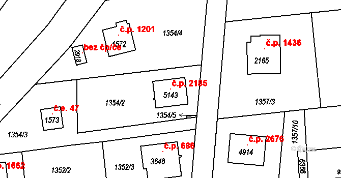 Rožnov pod Radhoštěm 2185 na parcele st. 5143 v KÚ Rožnov pod Radhoštěm, Katastrální mapa