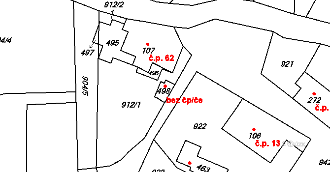 Prosetín 94721319 na parcele st. 498 v KÚ Prosetín u Hlinska, Katastrální mapa