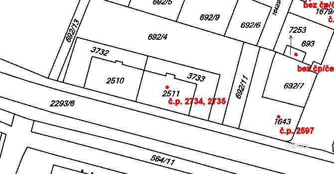 Havlíčkův Brod 2734,2735 na parcele st. 2511 v KÚ Havlíčkův Brod, Katastrální mapa