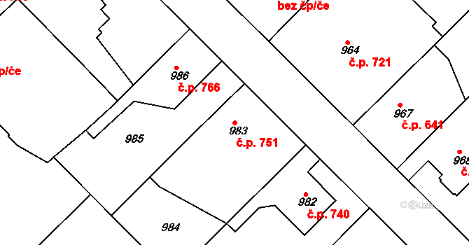 Týniště nad Orlicí 751 na parcele st. 983 v KÚ Týniště nad Orlicí, Katastrální mapa
