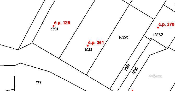 Borkovany 351 na parcele st. 1033 v KÚ Borkovany, Katastrální mapa