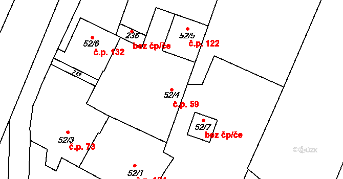 Tučapy 59, Holešov na parcele st. 52/4 v KÚ Tučapy u Holešova, Katastrální mapa