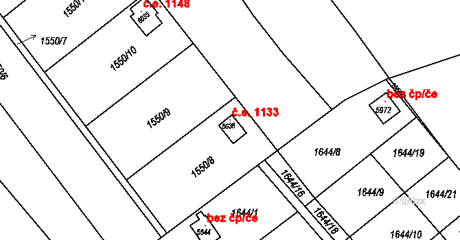 Uherský Brod 1133 na parcele st. 6038 v KÚ Uherský Brod, Katastrální mapa
