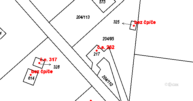 Sedlec 262, Starý Plzenec na parcele st. 217 v KÚ Sedlec u Starého Plzence, Katastrální mapa