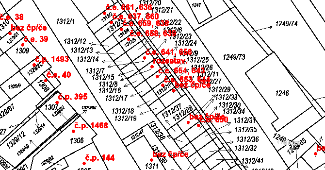 Hustopeče 644,653 na parcele st. 1312/10 v KÚ Hustopeče u Brna, Katastrální mapa