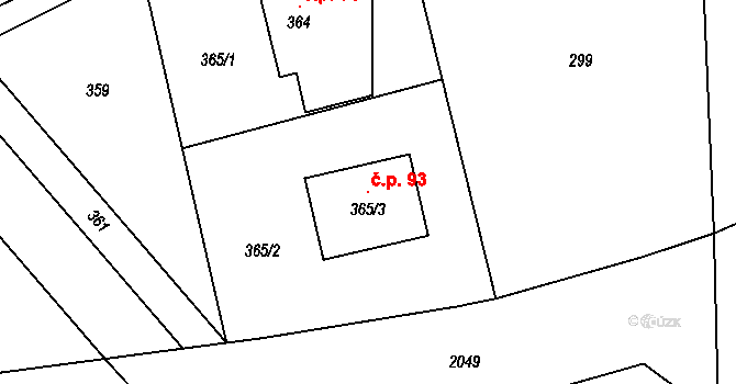 Plinkout 93, Dlouhá Loučka na parcele st. 365/3 v KÚ Plinkout, Katastrální mapa